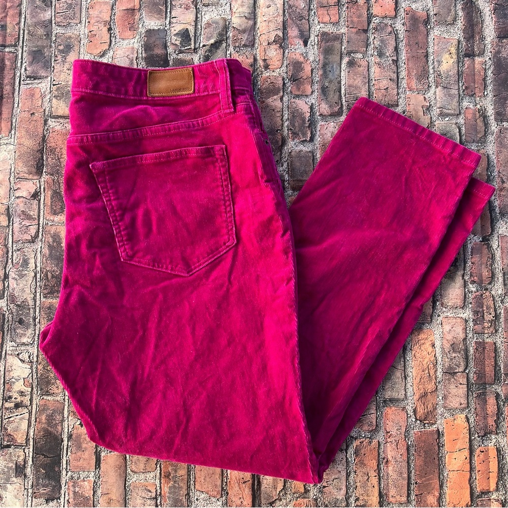 Hot Pink Lands End Corduroy Pants Mid Rise Slim Womens 12 Petite
